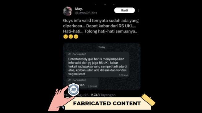 Hoaks pasien rudapaks di RSU UKI. [Dok. Istimewa]