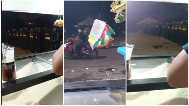 Viral Momen Warung Madura Santai Berjualan Dikelilingi Aparat Brimob Saat Demo Memanas