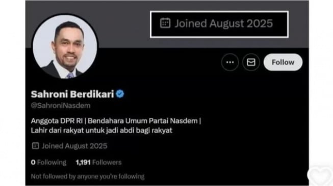 Akun Palsu Sahroni Berdikari Viral, NasDem Tegaskan Bukan Milik Ahmad Sahroni