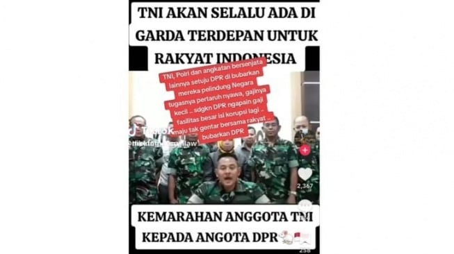 Hoaks TNI setuju DPR dibubarkan beredar di media sosial. [Dok. Antara]
