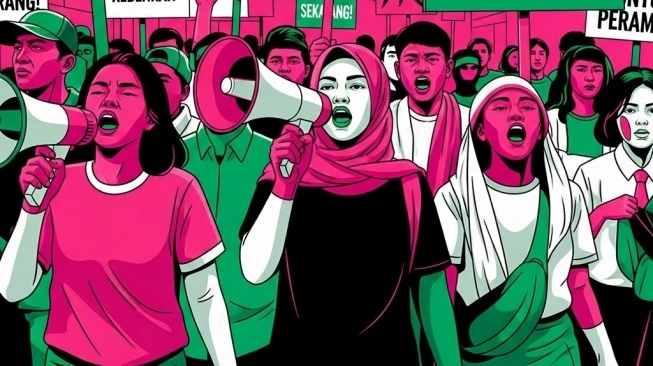 Ilustrasi brave pink hero green [AI]
