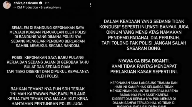 Keponakan Chika Jessica Jadi Korban Salah Pukul Oknum Polisi saat Demo di Bandung (Instagram/@chikajessica88)