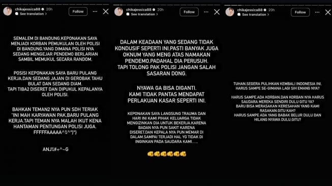 Kronologi keponakan Chika Jessica diduga jadi korban salah pukul polisi (Instagram/chikajessica88)