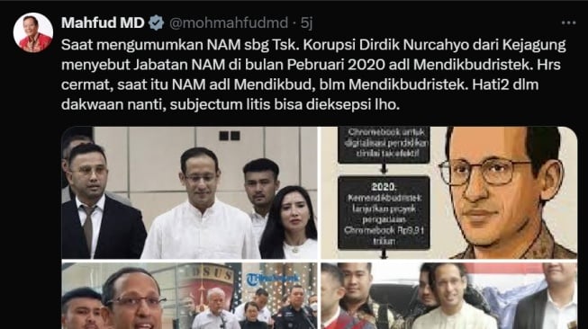 Cuitan Mahfud MD soal kasus Nadiem