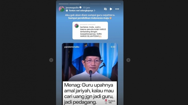 Jerome Polin kritik Menag soal upah guru amal jariyah. [Instagram]