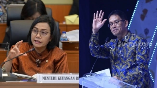 Kolase foto Sri Mulyani (kiri) dan Purbaya Yudhi Sadewa (kanan). [Suara.com]