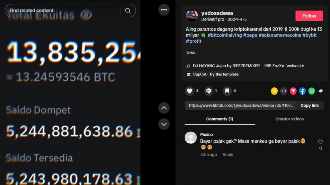 Keuntungan Yudo Achilles Sadewa hingga Rp13 miliar (TikTok)