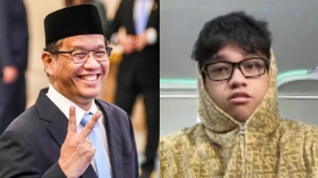 Kolase foto Menkeu Purbaya Yudhi Sadewa dan putranya, Yudho Sadewa. (tangkapan layar/ist)