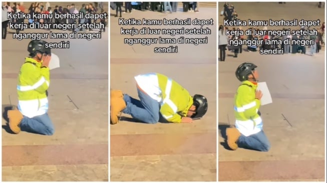 Diduga seorang pekerja Indonesia lakukan sujud syukur setelah mendapatkan pekerjaan di luar negeri (Instagram)
