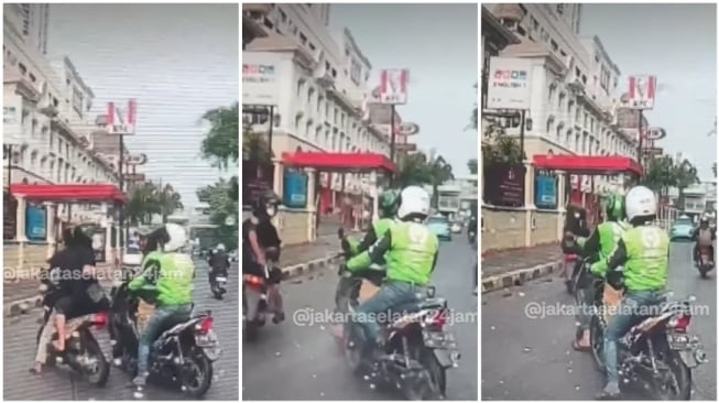 Dua pria berbaju hitam yang ancam ojol dengan pistol di depan ITC Permata Hijau (Instagram)