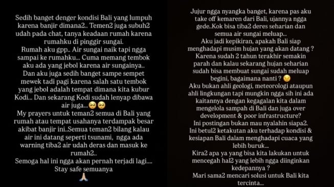 Unggahan Nana Mirdad soal banjir Bali [Instagram]