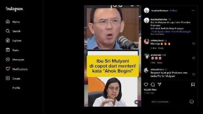 Hoaks Ahok Kritik Kemenkeu Usai Sri Mulyani Dicopot,. [Dok. Istimewa]