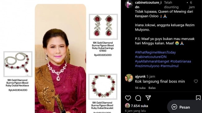 Perhiasan Iriana, istri Jokowi (Instagram/@cabinetcouture_idn