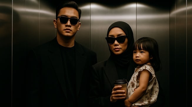 Foto keluarga di lift. [Chat GPT]