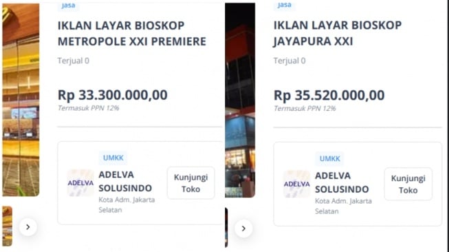 Tarif Pasang iklan di bioskop (katalog inaproc)