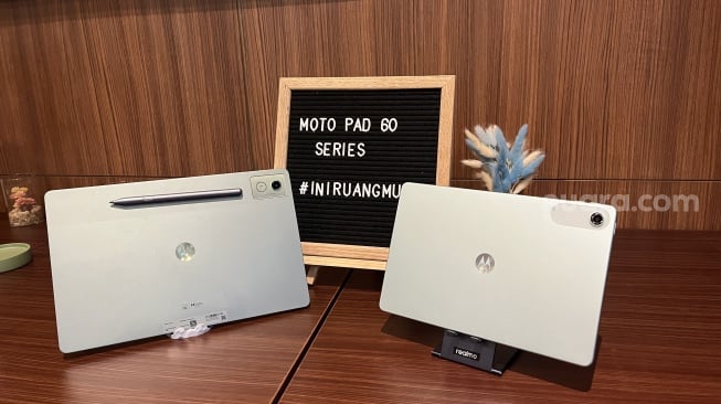Tablet Motorola Moto Pad 60 Pro dan Moto Pad 60 Lite yang dikenalkan ke Indonesia pada Senin (15/9/2025). [Suara.com/Dicky Prastya]
