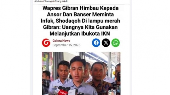 Hoaks Gibran imbau ormas minta sumbangan. [Dok. Antara]