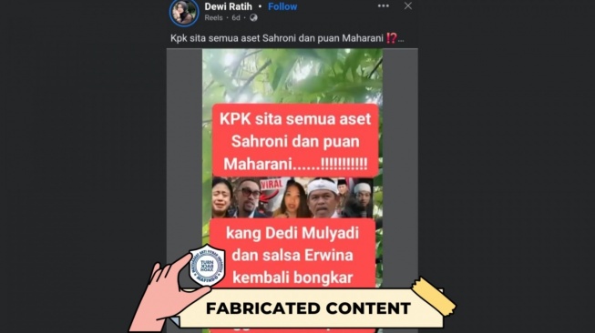 Hoaks KPK sita aset Sahroni dan Puan Maharani. [Dok. Istimewa]