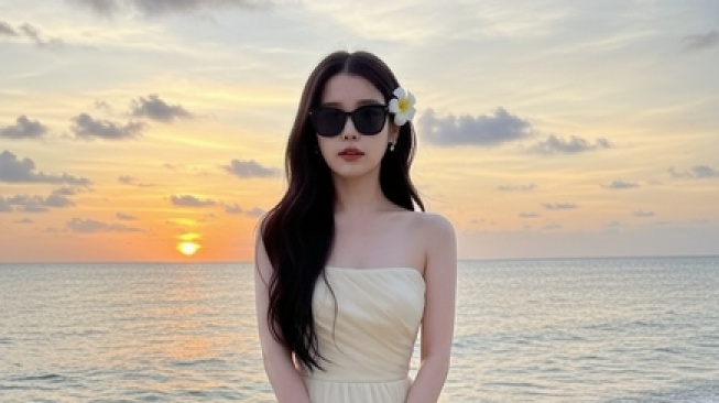 Ilustrasi foto wanita dengan pemandangan pantai (Dibuat dengan Gemini AI)