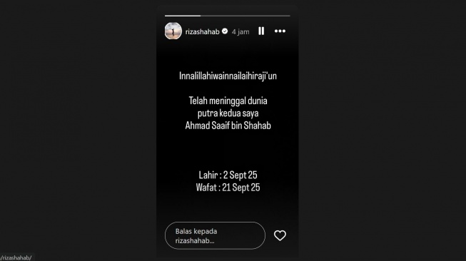 Riza Shahab kabarkan anaknya meninggal dunia (Instagram/@rizashahab)