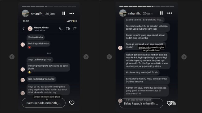 Nadya Almira bantah tudingan keluarga korban tabrak larinya 13 tahun lalu (Instagram/@hanny)