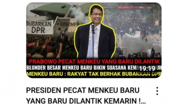 Hoaks Menteri Keuangan Purbaya dipecat Presiden Prabowo. [Ist]