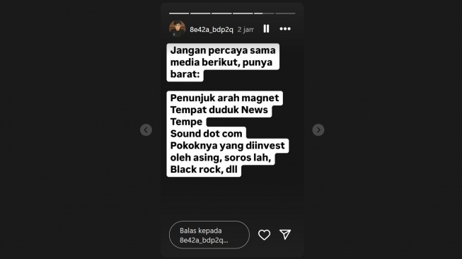 Anak Menkeu Purbaya Yudhi tuding media Indonesia ini dikendalikan asing (Instagram @8e42a_bdp2q)