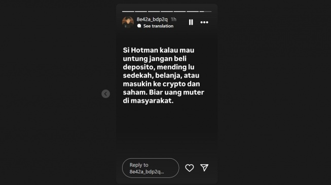 Anak Menkeu Purbaya Yudhi Sadewa sindir Hotma Paris di Instagram (Instagram/@8e42a_bdp2q)