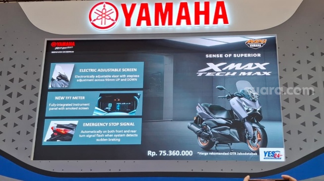 Yamaha merilis model terbaru dari  Yamaha XMAX Connected TechMAX di ajang Indonesia Motorcycle Show (IMOS) 2025. (Foto: SUARA.com/Michele Alessandra)