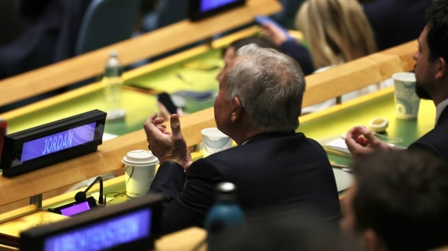 Suasana Sidang Umum Perserikatan Bangsa-Bangsa ke-80 di Markas Besar PBB di New York, Amerika Serikat, Selasa (23/9/2025). [Handout/Sekretariat Presiden]