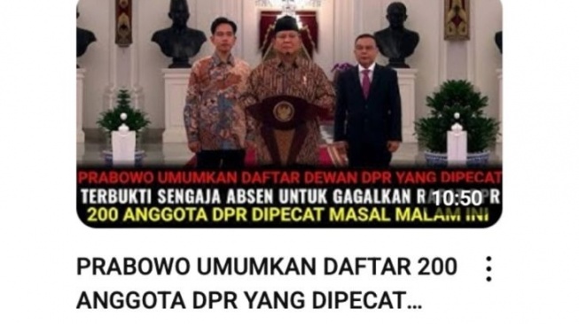Hoaks Prabowo pecat anggota DPR RI. [Dok. Istimewa]