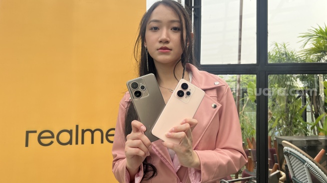 Realme 15 5G yang akan dikenalkan ke Indonesia pada Kamis (25/9/2025). [Suara.com/Dicky Prastya]