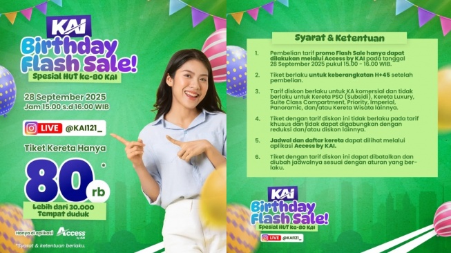 Promo tiket kereta Rp80.000 dalam rangka HUT ke-80 KAI (Instagram/KAI121_)