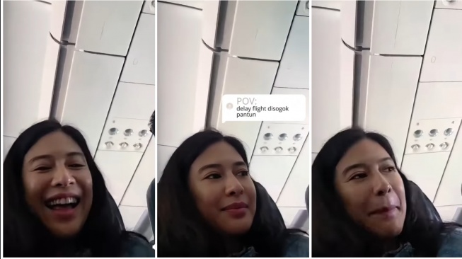 Dian Sastro disogok pantun saat pesawat mengalami delay (Instagram)