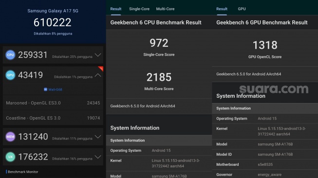Review Samsung Galaxy A17 5G, skor AnTuTu dan Geekbench. [Suara.com/Dicky Prastya]