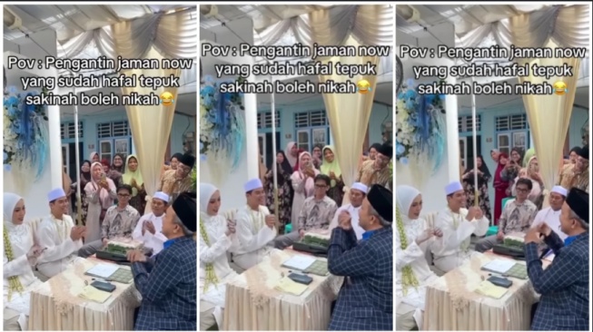 Pasangan pengantin nampak melakukan tepuk sakinah sebelum melakukan ijab kabul (Instagram)