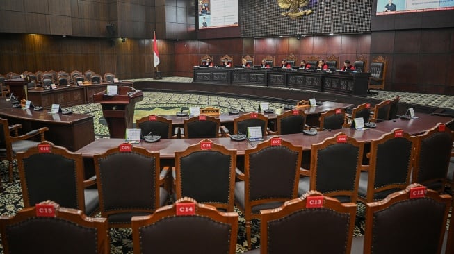 Suasana sidang gugatan undang-undang tentang Tabungan Perumahan Rakyat (Tapera) di Gedung Mahkamah Konstitusi, Jakarta, Senin (29/9/2025). [ANTARA FOTO/Fauzan/bar]
