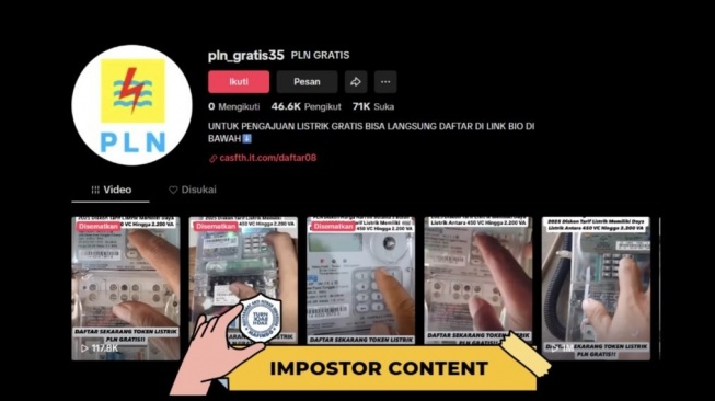 Hoaks PLN bagi-bagi listrik gratis lewat TikTok. [Dok. Istimewa]