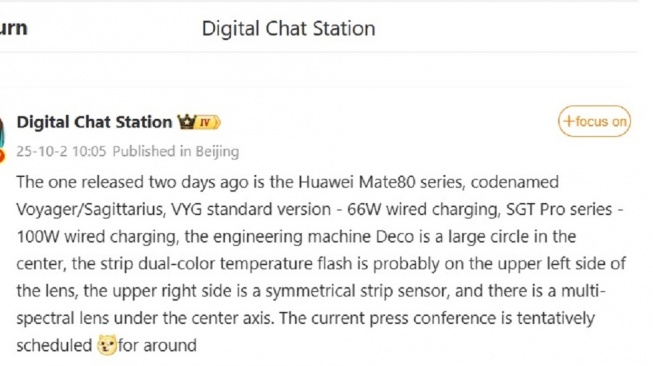 Bocoran Huawei Mate 80 Series. [Weibo]