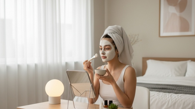 Ilustrasi wanita memakai masker beras (Dibuat dengan Gemini AI)