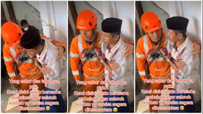 Detik-detik Tim SAR Tenangkan Ayah Korban Reruntuhan Musala Ponpes Al Khoziny
