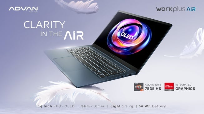 Advan Workplus Air Resmi, Laptop Tipis dengan AMD Ryzen 5 Harga Rp 8 Jutaan