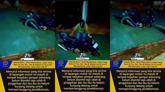 Seorang ibu-ibu kena marah RT setempat karena melewati jalan yang baru dicor (Instagram)