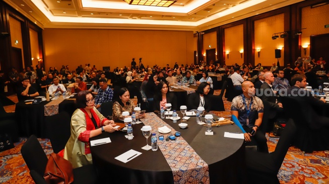 Suasana pembukaan Local Media Summit (LMS) 2025 di Hotel JW Marriot, Jakarta, Selasa (7/10/2025). [Suara.com/Alfian Winanto]