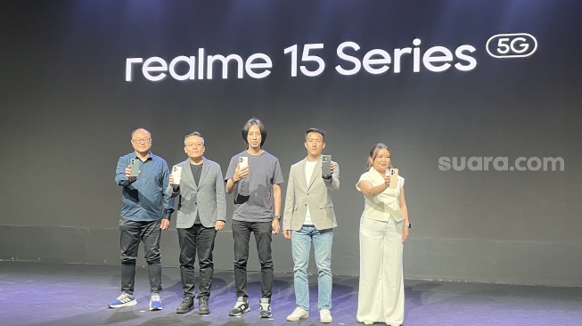 Peluncuran Realme 15 dan Realme 15 Pro yang digelar di Jakarta pada Rabu (8/10/2025). [Suara.com/Dicky Prastya]