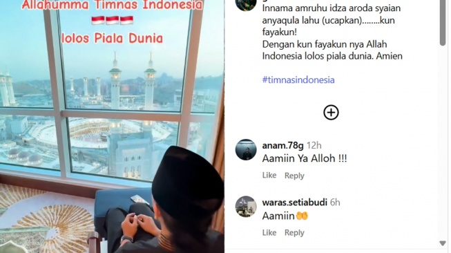 Gus Miftah berdoa menghadap kearah Ka’bah agar Timnas Indonesia menang lawan Arab Saudi dan Irak sehingga bisa lolos ke Piala Dunia. (tangkap layar/Ist)