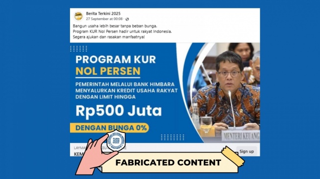 Hoaks Link pendaftaran KUR nol persen dari Kemenkeu. [Dok. Istimewa]
