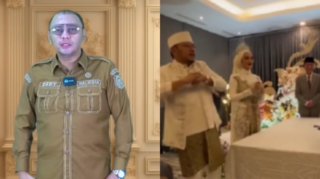 Pernikahan Wali Kota Tegal Dedy Yon Supriyono disaksikan Jokowi. [kolase Instagram]