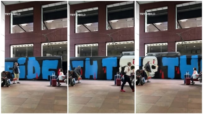 Gerbong Kereta api di Belgia bertuliskan Anti tentara Israel (Instagram)