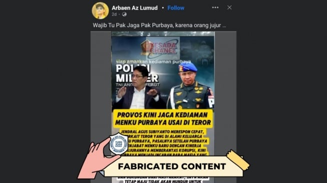 Hoaks rumah Menkeu Purbaya Yudhi Sadewa dijaga Provos TNI. [Dok. Istimewa]